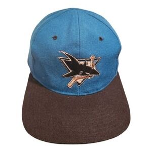 Vintage San Jose Sharks Starter The Natural Fitted Hat 7 1/8 Teal Brown NHL Wool